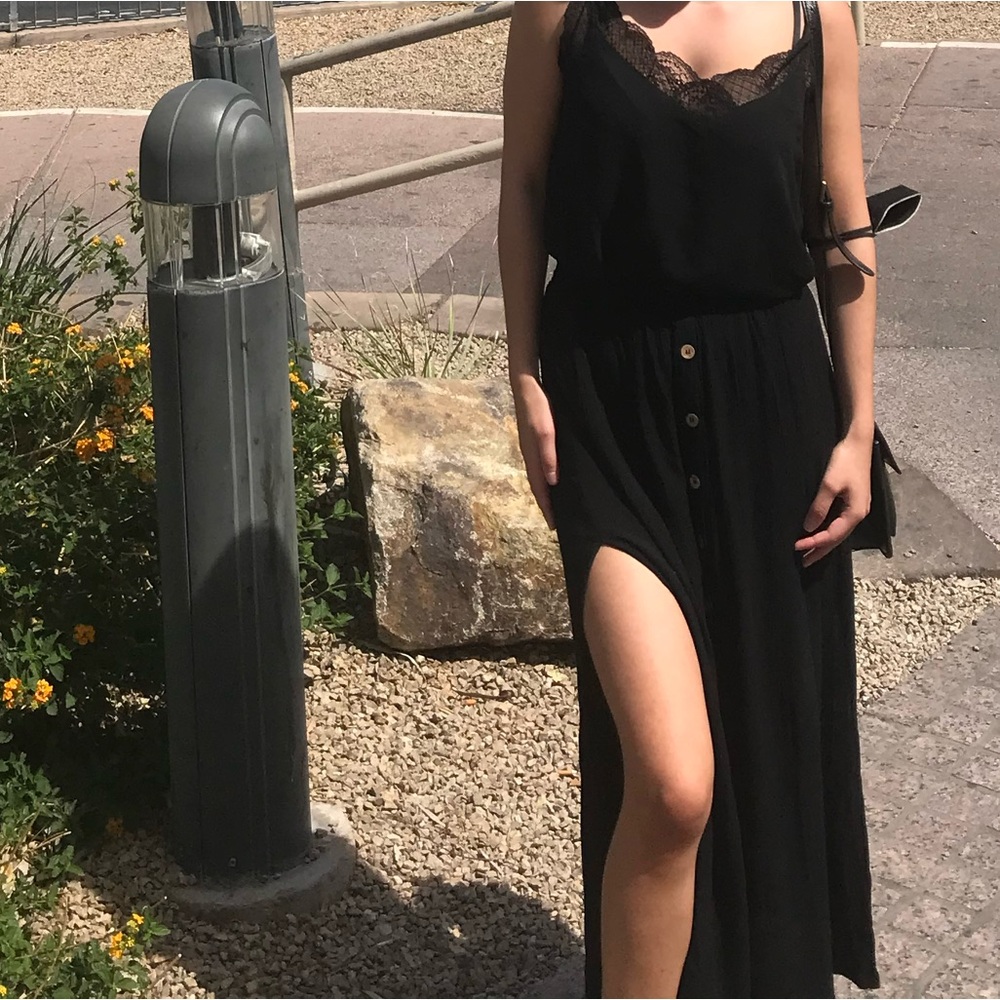 Accessorize Black Maxi Skirt with Button Detail
